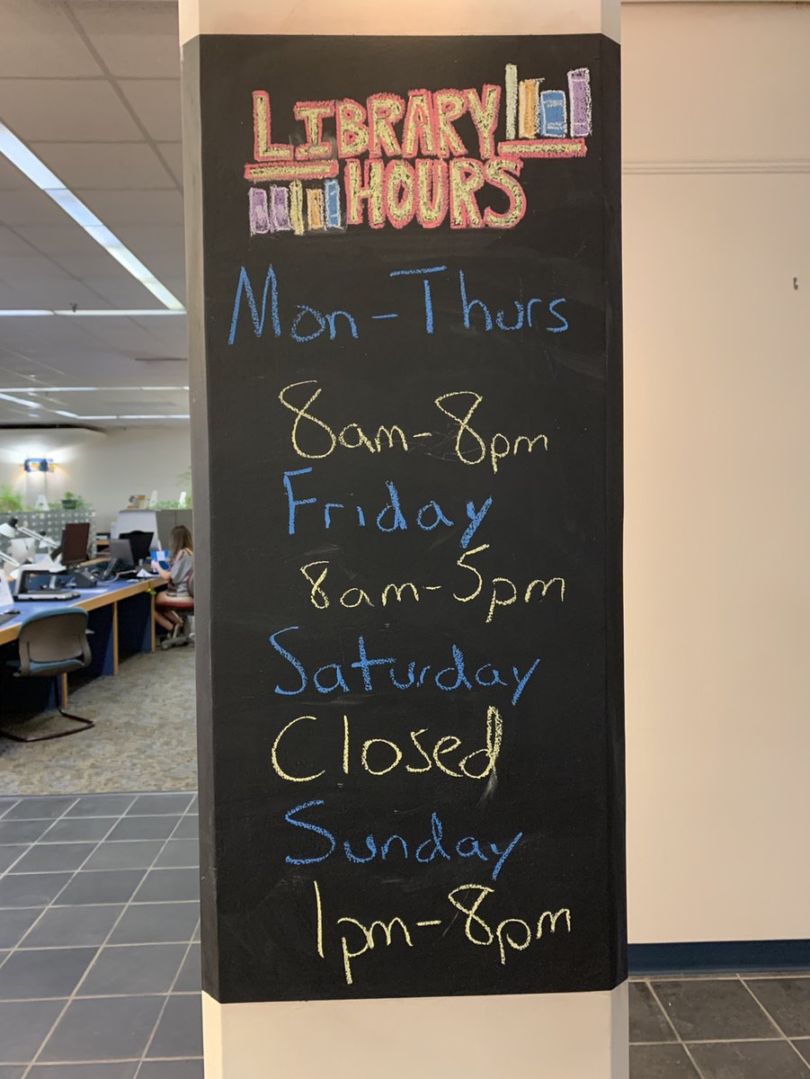 simpsonlibrary's tweet photo. Here's Simpson Library's new hours for Fall 2020! 
#UMW #SimpsonLibrary #MaryWash #MyMaryWash #GreatDayToBeAnEagle #UMWEagles https://t.co/5tYwY5wvdF