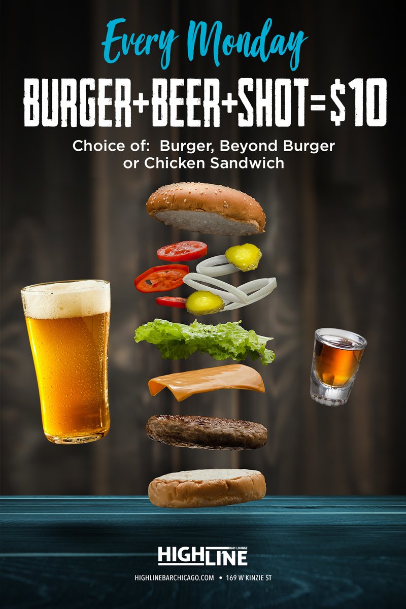We've got just the thing for lunch today! Join us every Monday for a burger, beer, and a shot for just $10! 🍔🍻🥃