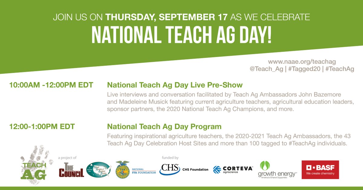 It's almost NATIONAL TEACH AG DAY! 

This week, we'll be sharing details about our big celebration, and resources and tools available for you to help celebrate agriculture teachers and the BEST. CAREER. EVER.! #Tagged20

Join us this Thursday to celebrate National #TeachAg Day!