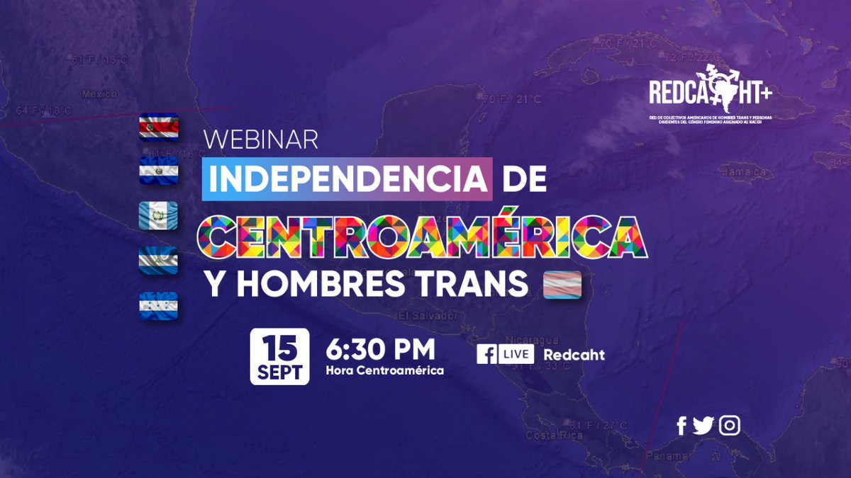 redcaht_oficial's tweet photo. ¡Mañana! Conversaremos desde la #REDCAHT sobre la Independencia de Centroamérica con los hombres trans líderes de Guatemala, El salvador, Nicaragua, Honduras y Costa Rica. Un diálogo importante que nos hará reflexionar sobre la situación de la población transmasculina. https://t.co/QQcIFPj1aT