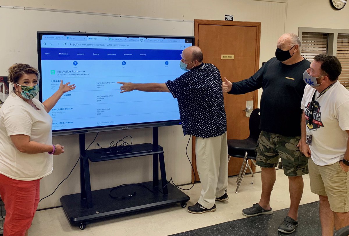 JAGkentucky's tweet photo. Team JAG KY was hard at work last week learning JAGforce, a new data management system with Martin Co. HS Specialist Marcie Hanson, Johnson County specialists Mike Hall and Mike Castle and Magoffin’s Larry David Howard. 
#JAGfam #JAGisEssential https://t.co/Xt0Hx7vVYx