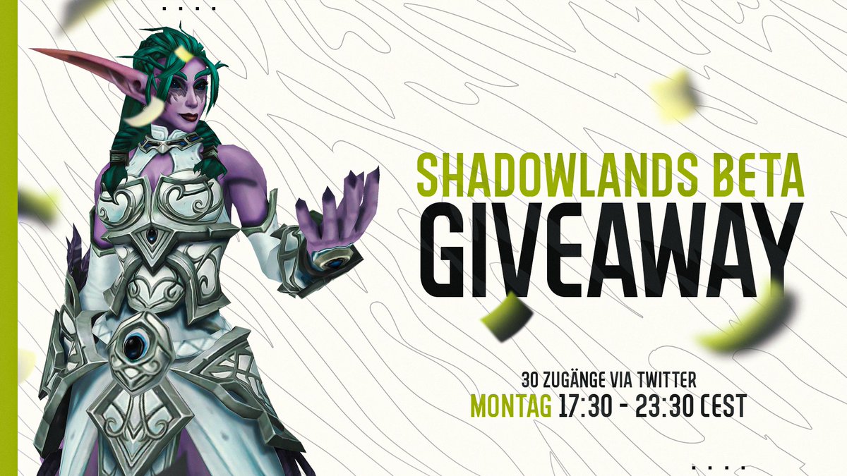 WIR VERLOSEN 30 SHADOWLANDS BETA ZUGÄNGE!

Letzte Chance um noch vor Release das neue Addon zu erkunden!

Was ihr tun müsst:
✅ FOLLOW
💚 LIKE
♻️ RETWEET
🐉 KOMMENTIERT euren Lieblings ALLIANZ Lore Charakter!

Viel Glück &amp; vielen Dank an <a href="/Warcraft/">World of Warcraft</a>!

Infos: cutt.ly/RfPqni4