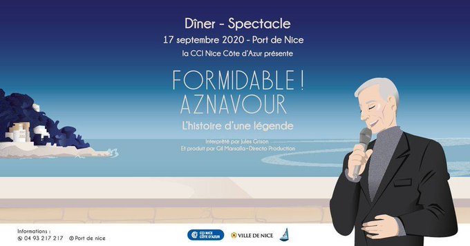 VisitCotedazur's tweet photo. 🎶 #DINERSPECTACLE : Assistez au dîner-spectacle🎙𝐅𝐎𝐑𝐌𝐈𝐃𝐀𝐁𝐋𝐄 ! 𝐀𝐙𝐍𝐀𝐕𝐎𝐔𝐑, l'histoire d'une légende🎙ce jeudi 17/09 au #PortdeNice !
Infos & résa. ➡ https://t.co/jZ3kCq8RPY
#CotedAzurFrance #aznavour #BonsPlans @FiliereTourisme https://t.co/yrQFlwgZAW
