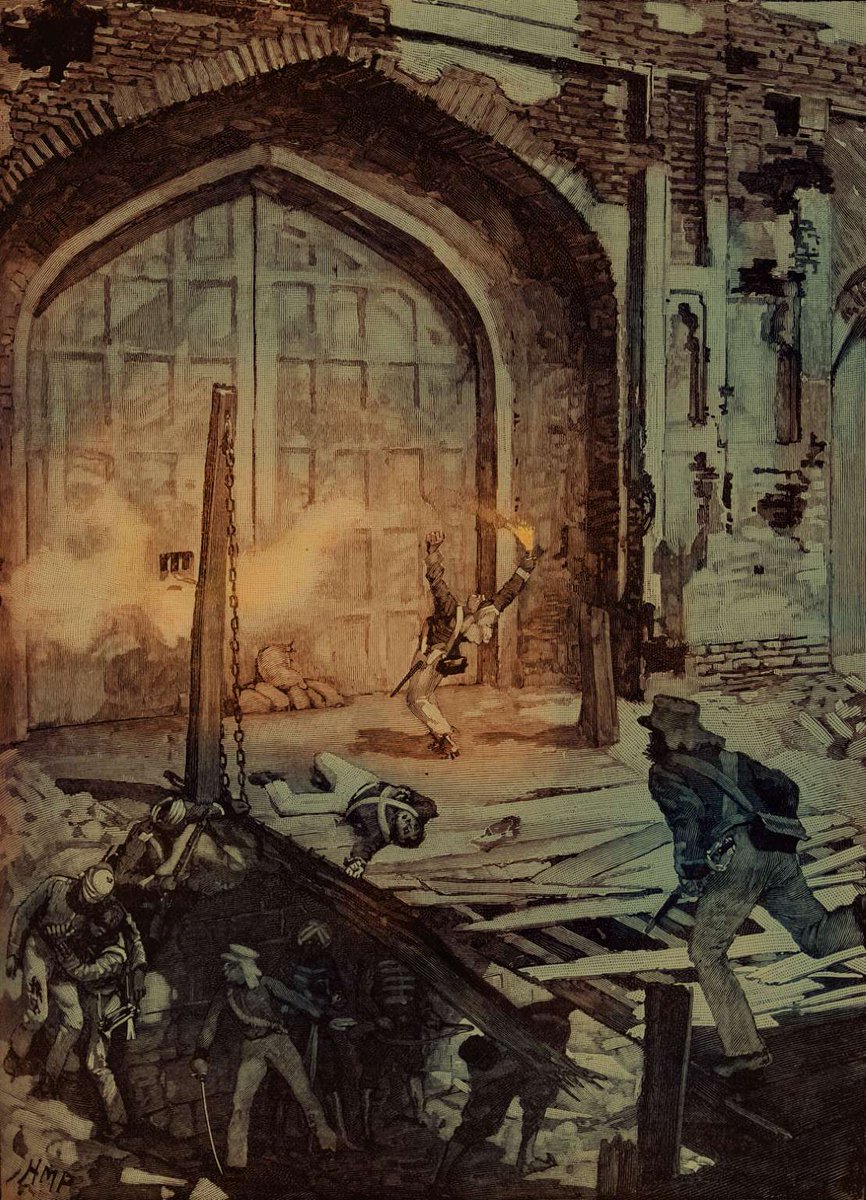 As the Cashmere gate had to be destroyed, and and the task fell to Lt Home and Lt Skallad who had volunteered to lead the forlorn hope seeking to cover themselves in glory! Under a hail of withering gun fire the party dashed towards the gate carrying bags of powder