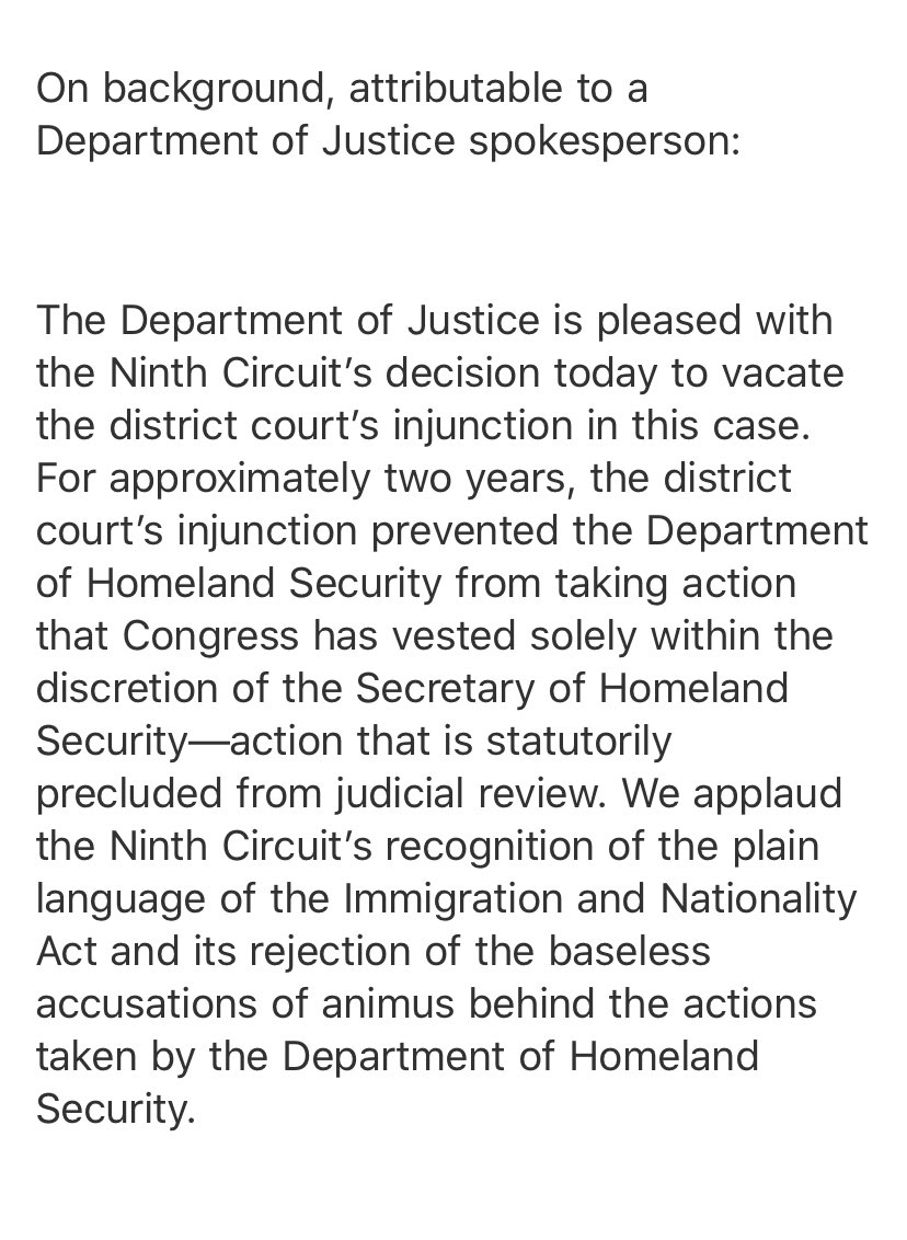 In a statement the Justice Department said it was pleased with the ruling which had prevented DHS from taking action on TPS.