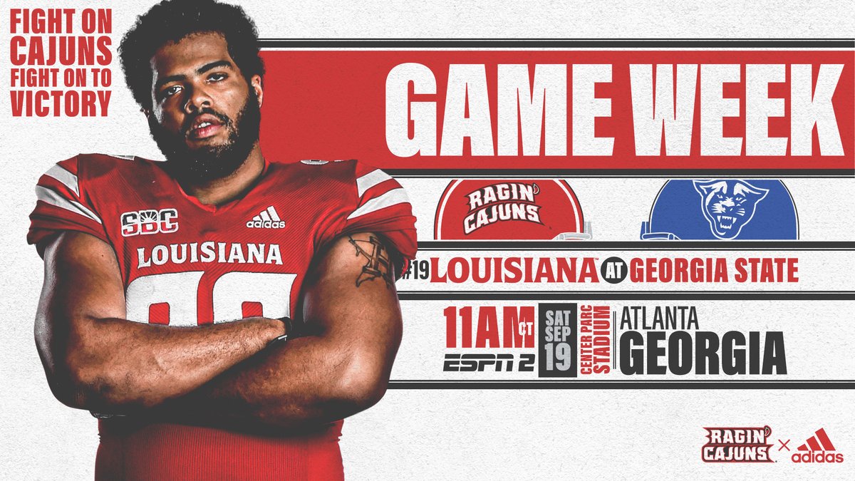 😤 Let's get another one.

🆚: Georgia State
📍: Atlanta
🗓️: Saturday, Sept. 19 
⌚: 11 AM CT 
📺: ESPN2
📻: @espn1420 

#cULture | #GeauxCajuns