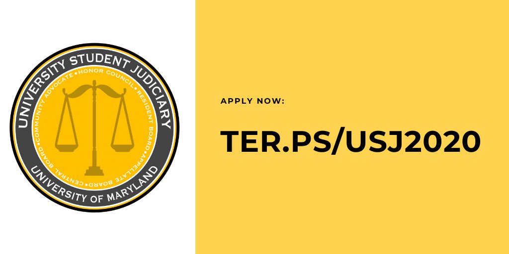 UMDUSJ's tweet photo. Apply to join the University Student Judiciary! Visit https://t.co/yHrcgjEhcU for the application! https://t.co/fWxHS6l1tv