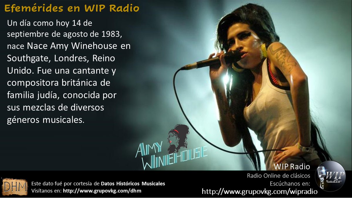 wipradio's tweet photo. Para hoy tenemos un datos historico de Amy Winehouse
Somos una emisora On Line que suena clásicos del rock y del pop de todos los tiempos

Escuchanos en: https://t.co/TZzZgYd08v
Únete a nuestro grupo de Whastapp https://t.co/uvGVQ4HLkV https://t.co/Jkhcql4TYS