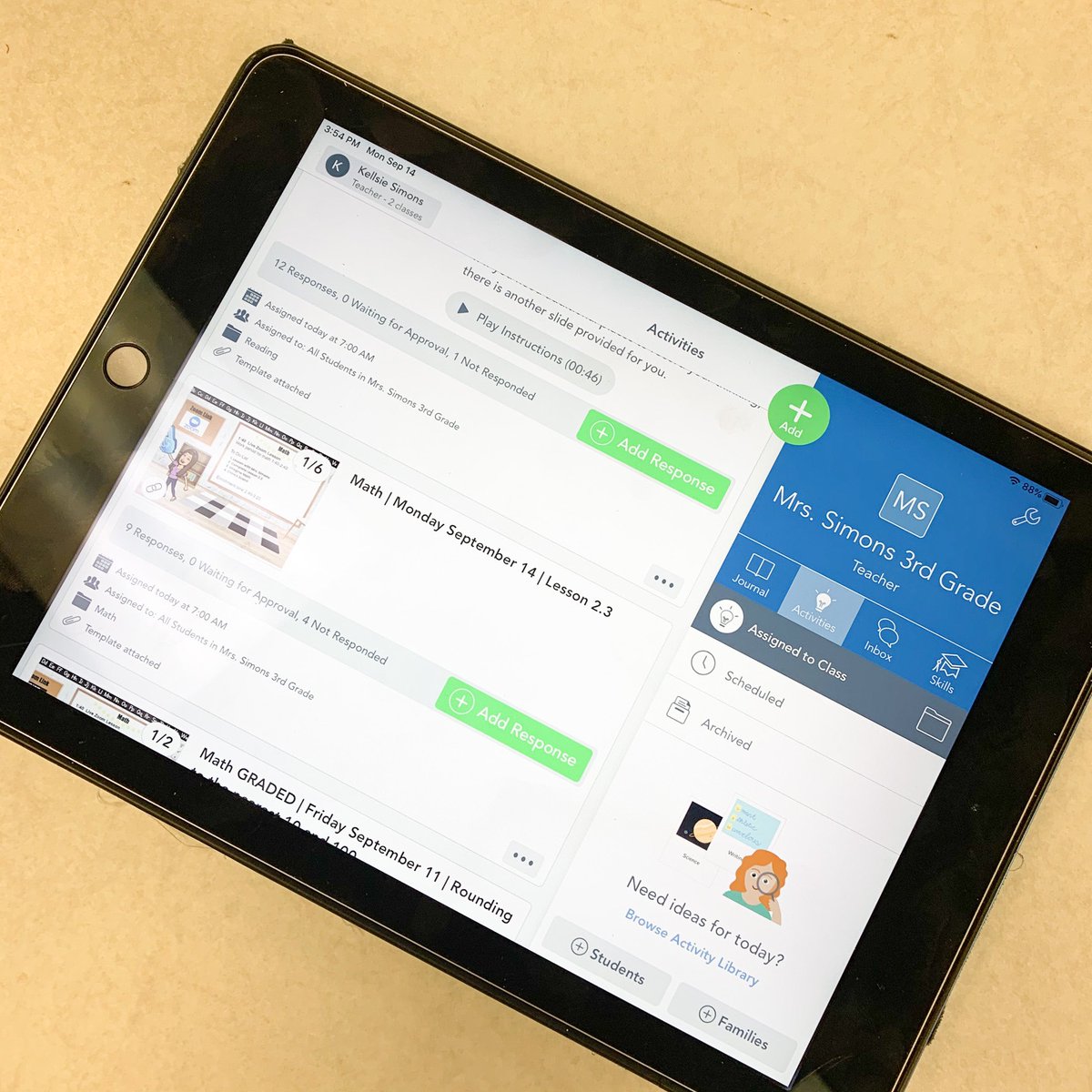 SimonsKellsie's tweet photo. Leaving feedback on @Seesaw is so much easier on the iPad! I can show the students which problems are wrong with less clicks. I also love that I can record voice comments! @JustinJags #unlockingITtogether https://t.co/y0LvtC98f8