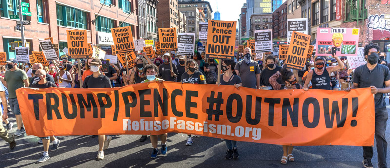 On September 21, mark the grim milestone of 200,000  #COVID19 deaths with the resounding demand for an end to the death, lies, and fascist escalation: TRUMP/PENCE OUT NOW!  http://RefuseFascism.org   #TrumpPenceOutNow 4/9