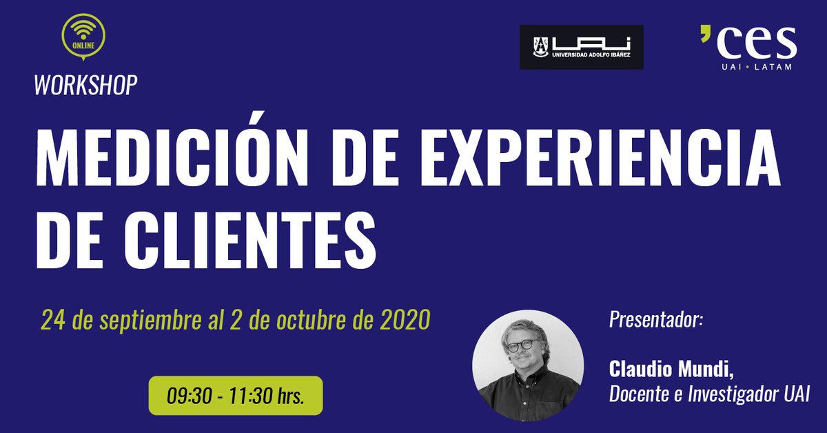 ces_uai's tweet photo. ¡Volvieron nuestros Workshops ahora online!
Tendremos el primero el 24 de septiembre dirigido por
nuestro #ProfesorCES @CLAUDIOMUNDI donde veremos
cómo facilitar la aplicación de metodología para medir
percepciones y alimentar decisiones de actores claves
en la organización. https://t.co/isgB8nVQvY