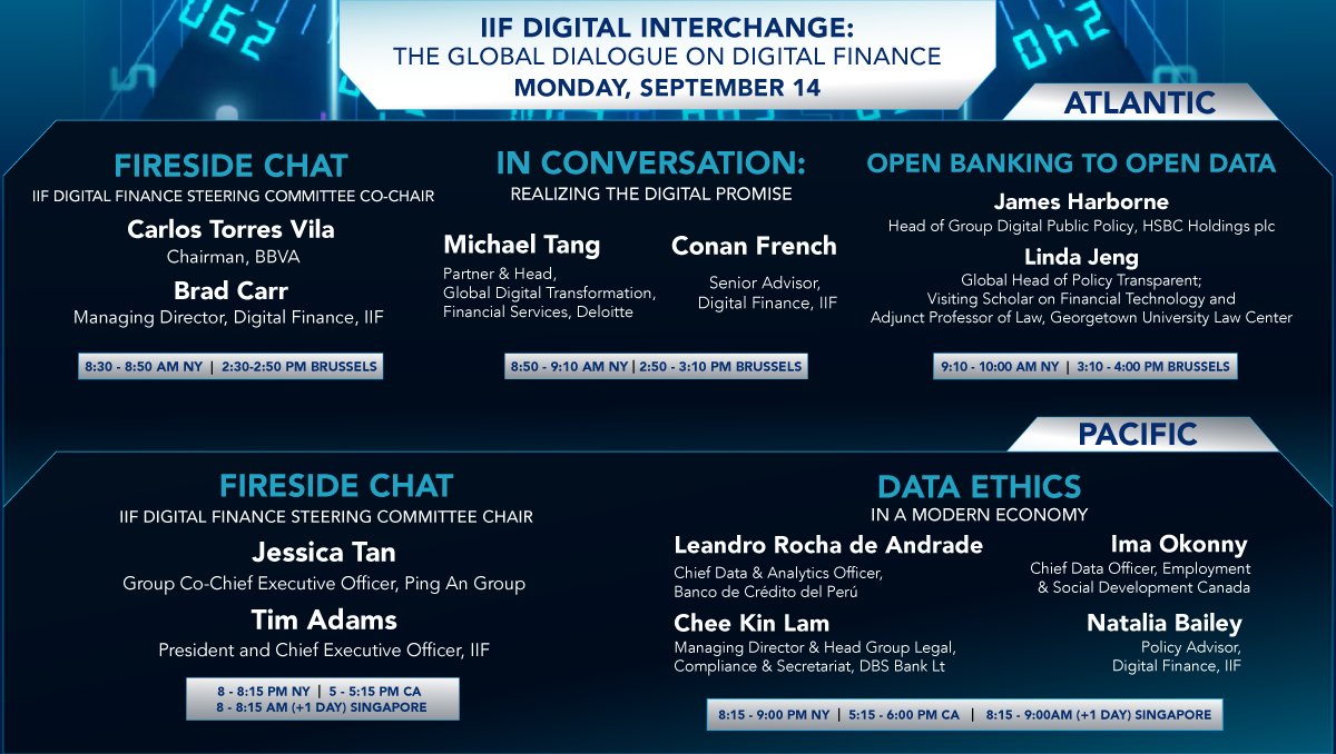 IIF's tweet photo. Don't forget to register for the Global Dialogue on Digital Finance before our Pacific-facing track begins with Jessica Tan, Group Co-CEO of @pingan_group in a few hours. #IIFDigital
Register for access here: https://t.co/7KvTkZqF07 https://t.co/ayMPmd7YH3