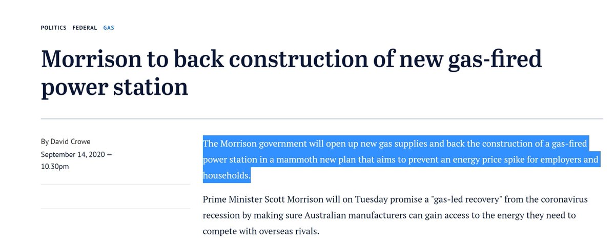 Okay everyone.  @renew_economy let me get mad about Australia's great big new push into building big new fossil fuel infrastructure. Specifically, the threat to build a gas-fired power is *really* weird, very suspicious and deeply embarrassing.  https://reneweconomy.com.au/morrison-casts-dark-shadow-over-energy-transition-with-massive-gas-intervention-22792/->