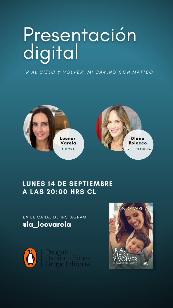 Leonorvarela's tweet photo. Para empezar la semana dieciochera, tengo panorama con ustedes 🇨🇱 Hoy estaré a las 20 hrs en un live con mi querida @diana_bolocco conversando de mi libro y de todo!  #IrAlCieloYVolver https://t.co/KAOxtvfieO