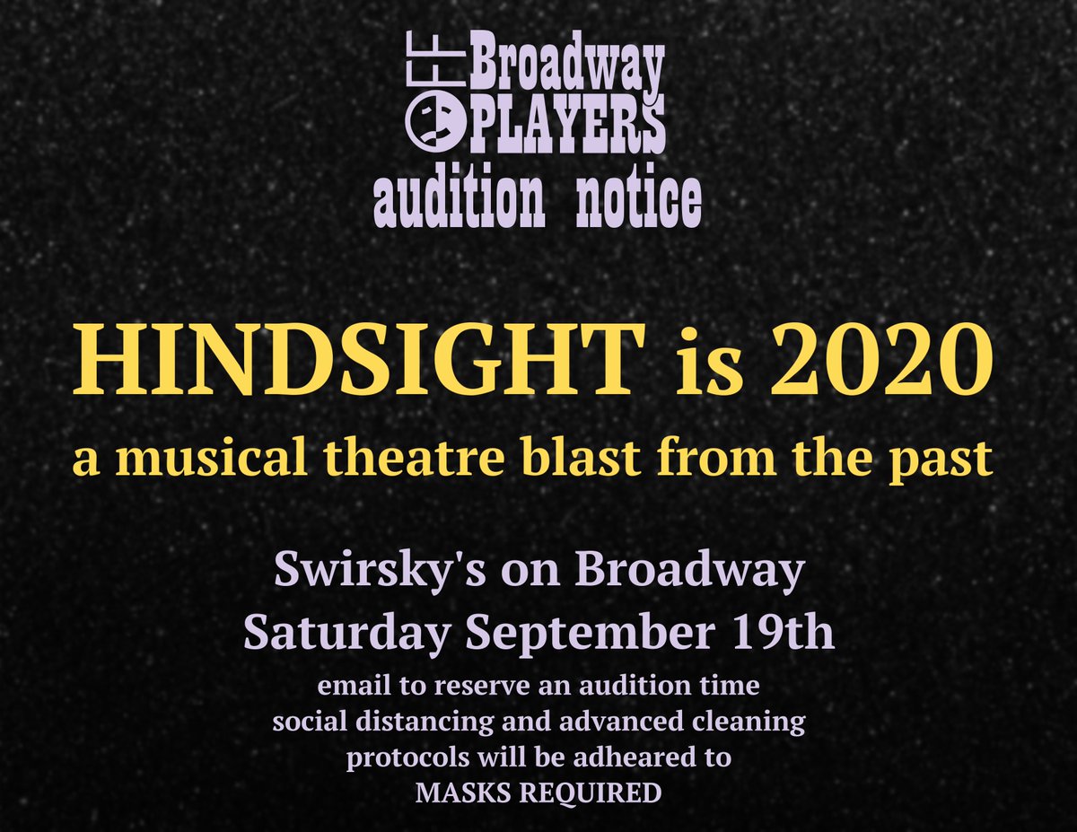 offbroadwayplay's tweet image. To reserve your audition time, or for more information, please email connorscollective@outlook.com.

Auditions will be kept fairly simple, so there's no need for an elaborate musical setup.

And don't forget those masks!