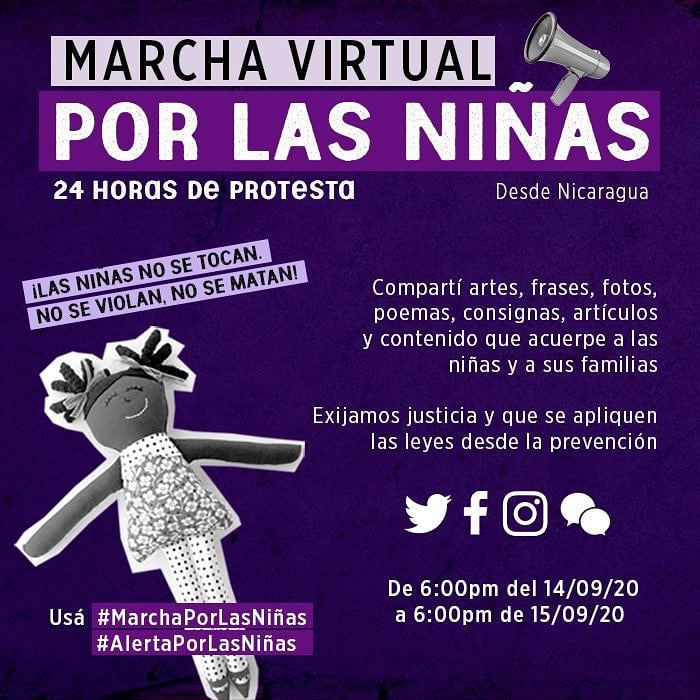 Nos manifestamos con indignación y exigimos un país seguro para las niñas, adolescentes y mujeres. 

Te invitamos a participar de la marcha virtual utilizando #MarchaPorLasNiñas #AlertaPorLasNiñas