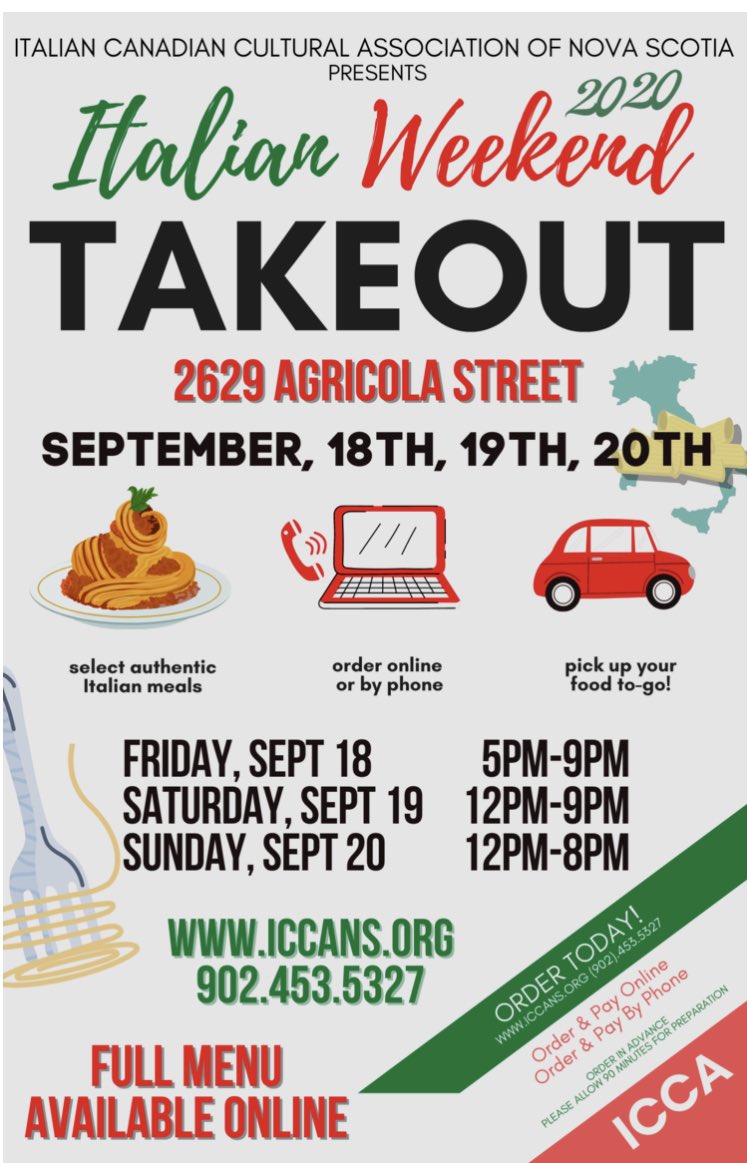 Italian Weekend Takeout is this weekend!  Don’t miss out on lots of amazing food!  Click on the below link for details on ordering online or by phone. iccans.org