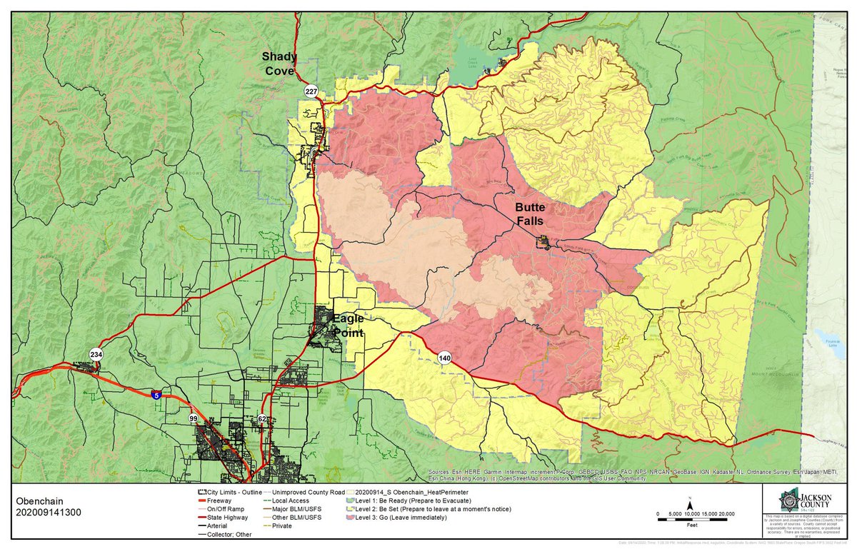 MedfordALERT's tweet photo. BREAKING: New map released from officials showing #ShadyCove now downgraded to a LEVEL 2. #ButteFalls remains at LEVEL 3. #ObenchainFire https://t.co/6YmnxQFiVh