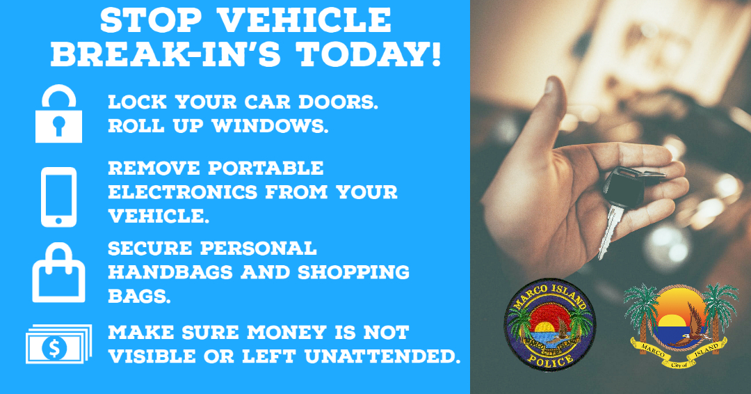 MarcoIslandPD's tweet photo. Be sure to lock your doors on your cars and your home!
#MarcoIsland #MIPD #SWFL #BetterTogether #WeProtectParadise #Florida #LockDoors https://t.co/FAXrgp34oH