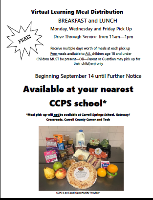 Virtual Learning Meal Distribution!!  Starting September 14th!!  See below for more information!!