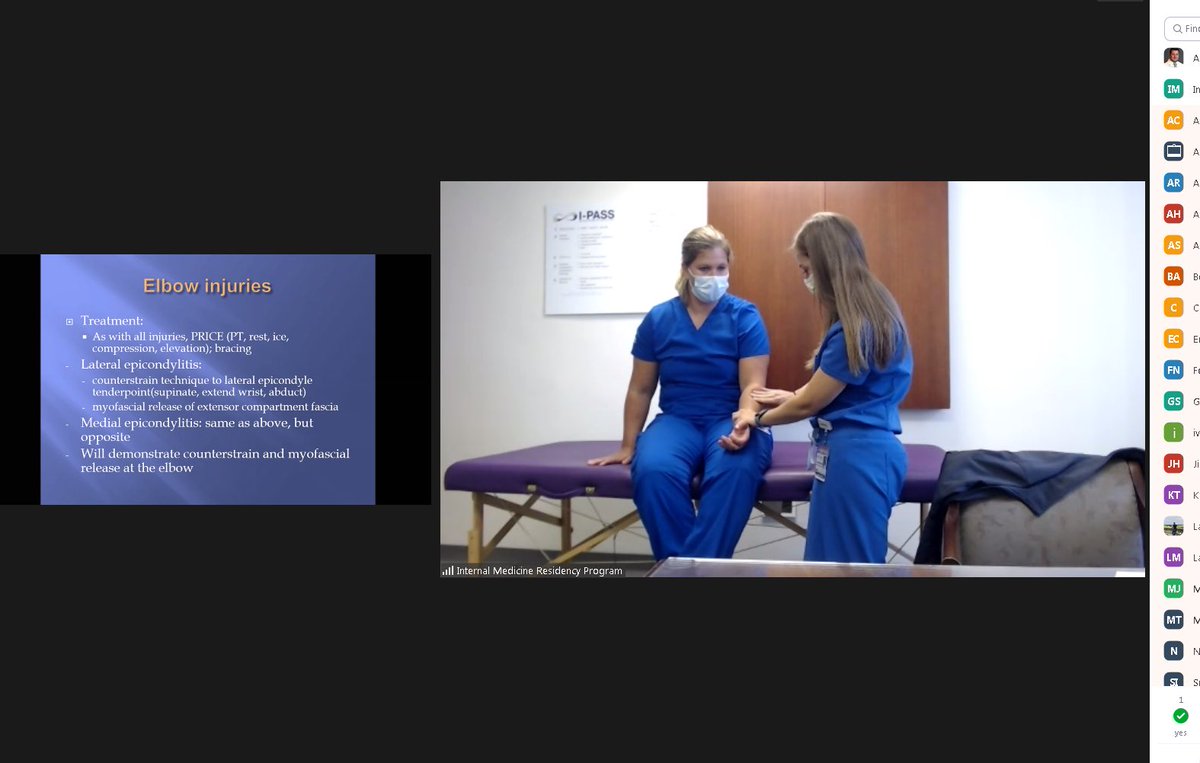 TKapetanos's tweet photo. Always learn so much from our osteopathic lecture series! In this case, about OMM for common sports injurie, from PGY2 standouts @chelseap_DO and @HRovnan Making it work for remote learning too 💙 #osteopathicrecognition matters @Number_23_ @PGhoshDO https://t.co/pefvLwjp8L