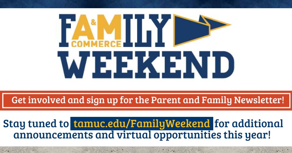 To stay involved as parents, families, and friends of our students, please sign up for the Parent and Family Newsletter: bit.ly/2DLMNZw

#TAMUC