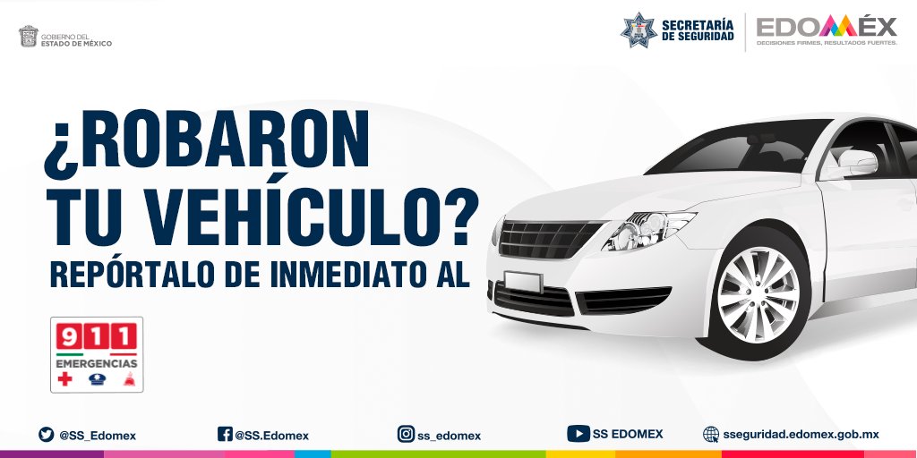 ¿Fuiste víctima del robo de tu vehículo? Llámanos inmediatamente al ☎️9⃣1⃣1⃣, nuestros operadores en el <a href="/C5Edomex/">C5 Estado de México</a> solicitarán información de tu automóvil para compartirla con oportunidad a policías en campo y desplegar un operativo de búsqueda.