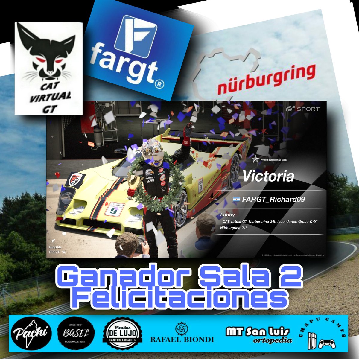 FargtOficial's tweet photo. Torneo CAT VIRTUAL GT ENDURANCE
NΓΌrburgring NORDSCHLEIFE 24 hrs
FELICITACIONES Richard
πππππππππ₯
@FargtOficial
@thegranturismo
#Correlimpio
#QuedateEnCasa https://t.co/iYhlNdlbrC