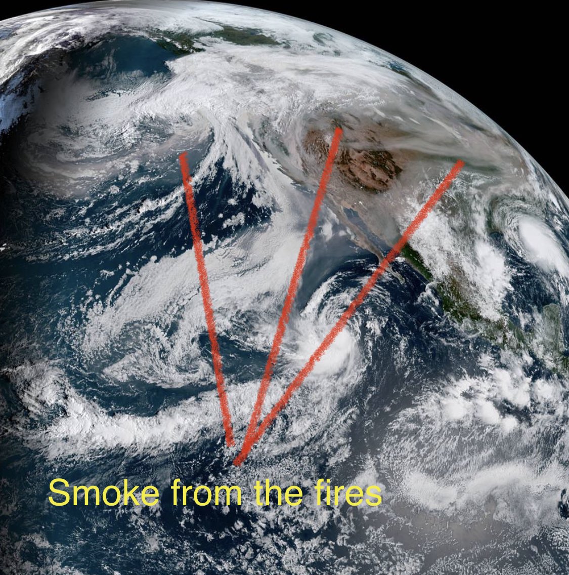 lalobendek's tweet photo. Proporciones planetarias del incendio. Esta imagen es de un satélite geoestacionario hace 20min. Agregue marcadores mostrando el humo https://t.co/ulu3SYJB74