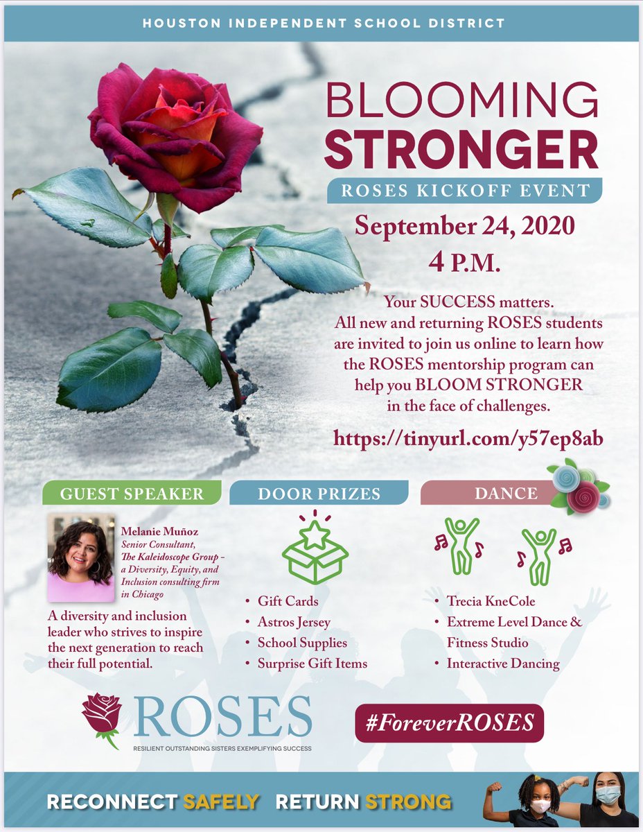 HISD_ROSES's tweet photo. 📢 @HISD_ROSES students and families, we are hosting TWO events next week to CELEBRATE your #Return2School! Review the flyer to register for the (1) ROSES/ATM All-Star Drive car parade and (2) ROSES Kickoff event #ROSESBloomingStronger. #supplies #giveaways #prizes #ReturnStrong https://t.co/b4rayEwFP7