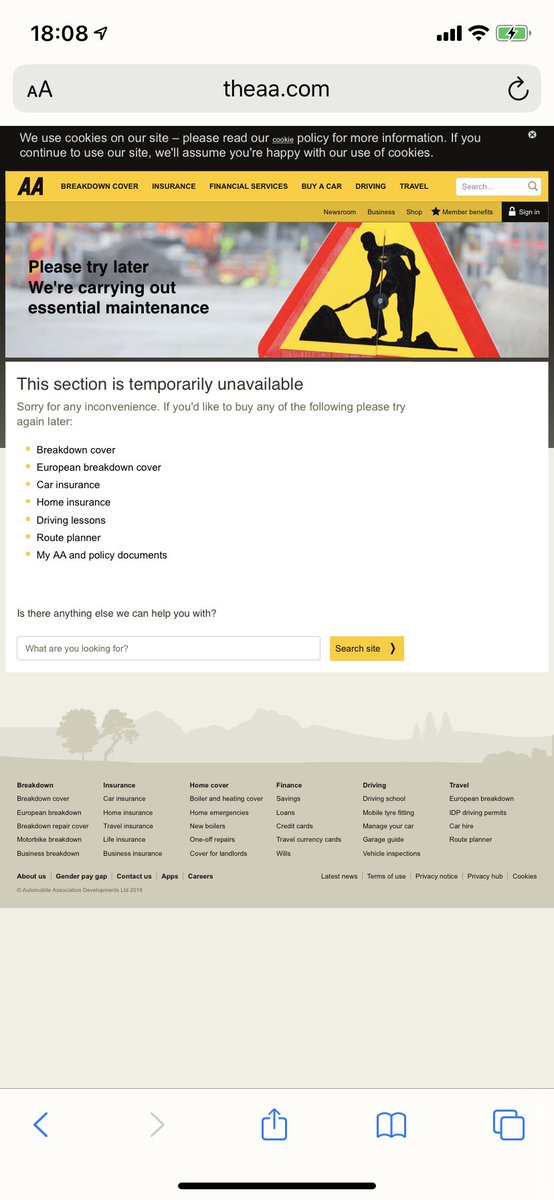 FabLean13's tweet photo. @TheAA_UK i want to buy a car insurance from AA but it seems your website is down? https://t.co/zGjr6SHYqA