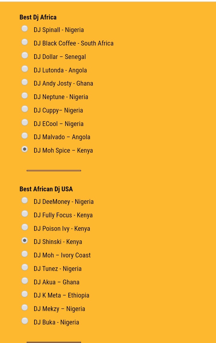 Let's bring this home guys....vote for <a href="/mohspice/">Mohspice Entertainment</a> <a href="/ruffestdjmoh/">DeejayMohTheRuffest</a> best DJ Africa n <a href="/djshinski/">DjShinski.com</a> best African dj USA.
Link afrimma.com/afrimma-2020-n…
#Afrimma2020Nominees