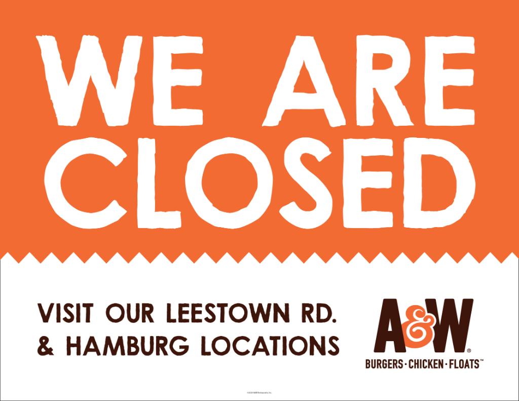 Our Main Street location has now closed. We want to thank the entire Lexington community for all the support you’ve shown us over the years. Not to worry — you can still get your A&amp;W fix at our Leestown Rd. &amp; Hamburg locations! 🧡