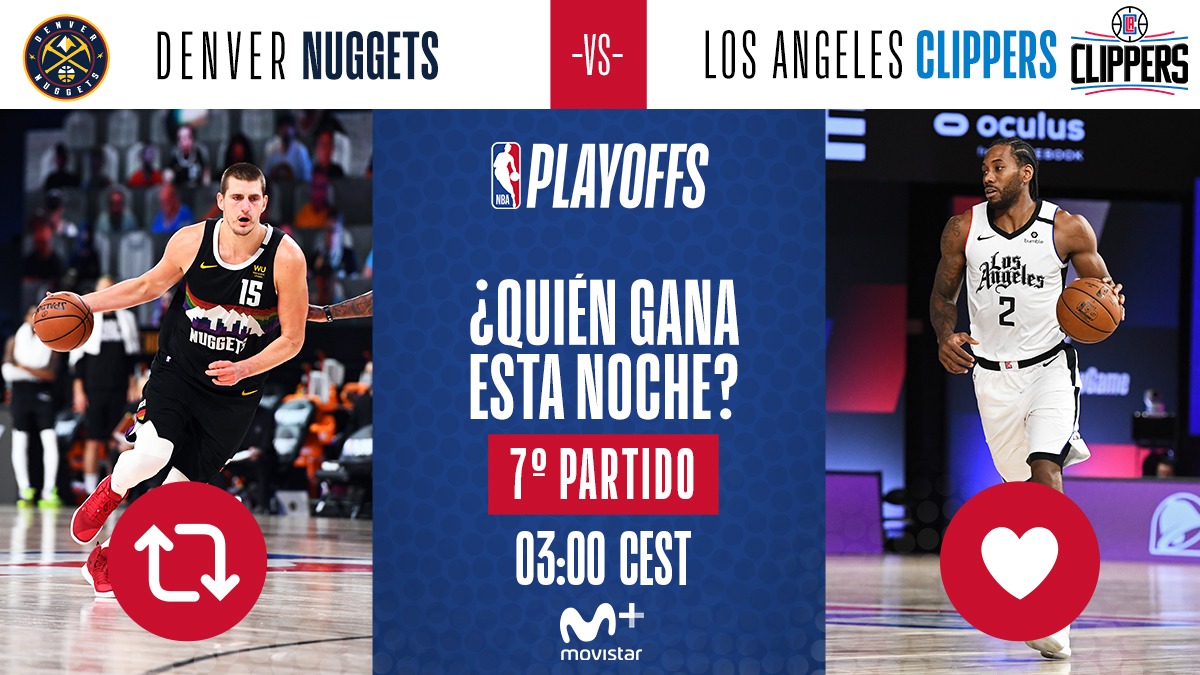 ¡Esta noche!

🔄 Si quieres que ganen los Nuggets
💟 Si quieres que ganen los Clippers

#TiempoDePlayoffs