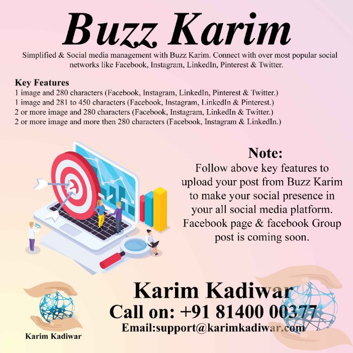 Buzz Karim
You can easily add your social network accounts such as Twitter, Facebook, LinkedIn and Instagram to your Buzz Karim account to get started.
#Buzzkarim #karimkadiwar #thesmsgatway #business #entrepreneur #success #motivation #marketing #entrepreneurship...