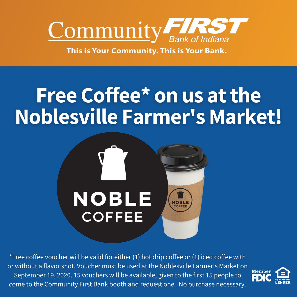 We're so excited to be back at the Noblesville Farmer's Market this Saturday (September 19) for Kids Day at the Market! 🥒🍎🥕🌽

We'll be partnering with <a href="/NobleCoffeeIndy/">Noble Coffee & Tea</a> to give the first 15 people who stop by our tent a voucher for a free coffee!

<a href="/Mainstrt/">NoblesvilleMainSt</a>