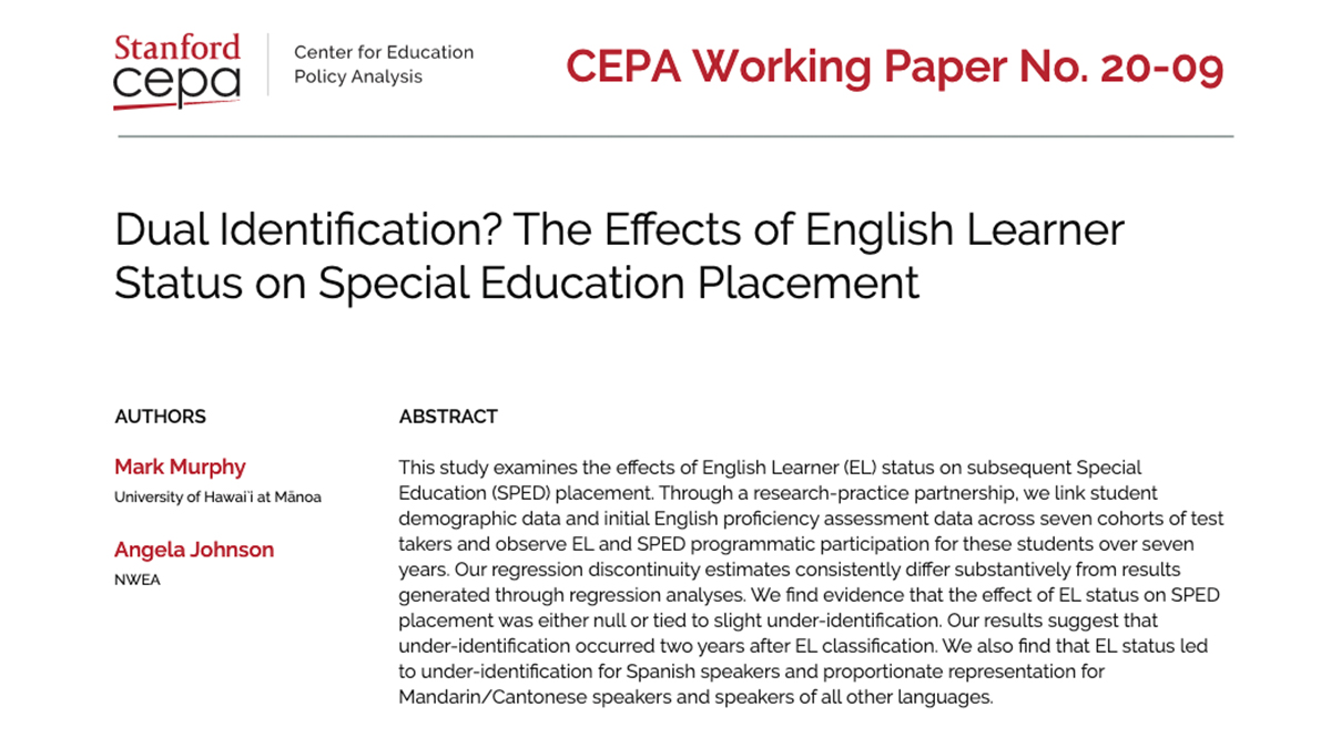 murphy_edpolicy's tweet photo. Excited to share a new RD working paper exploring how EL status in Kindergarten affected SPED placement in Grades 1-6 in an equity-focused district. 1/6 https://t.co/EPcyCS8Sf6