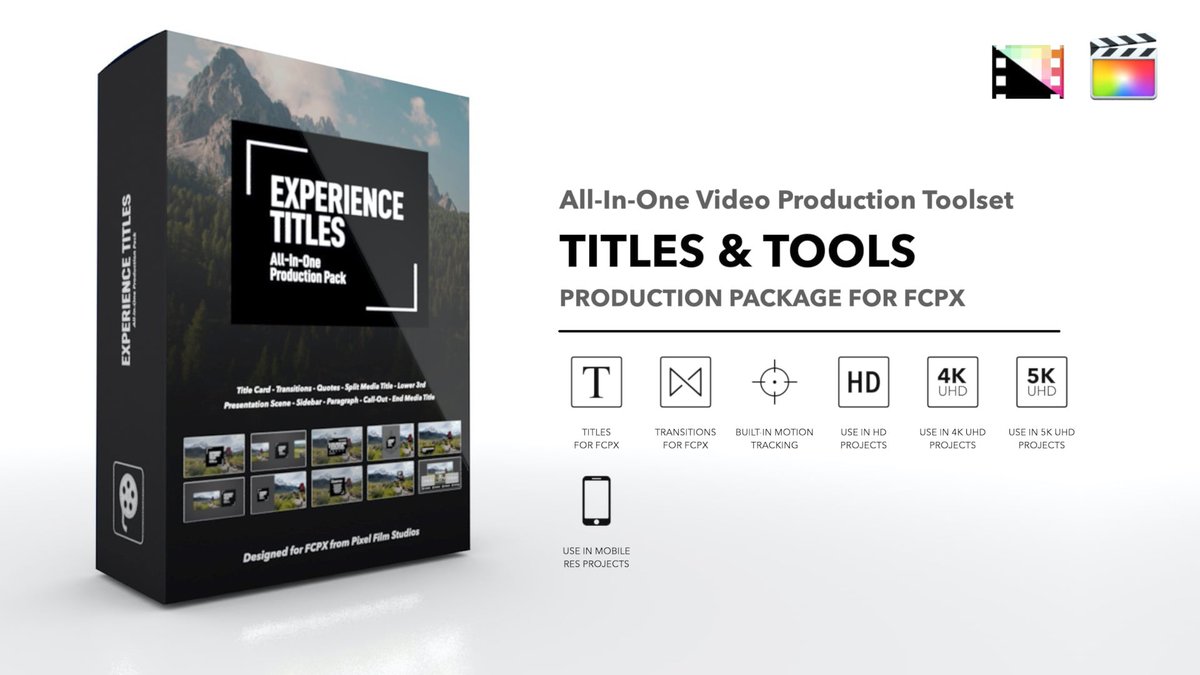 PixelFilmStudio's tweet image. 🏞Experience Titles - All-in-One Production Package for Final Cut Pro!

store.pixelfilmstudios.com/product/experi…

#FasterBetterNow #ProductionPackage #Plugin #Plugins #FinalCutPro #FCPX #FinalCutProX #FinalCutProPlugin #FCPXPlugin #FinalCutProPlugins #FCPXPlugins #VideoEditing #PixelFilmStudios