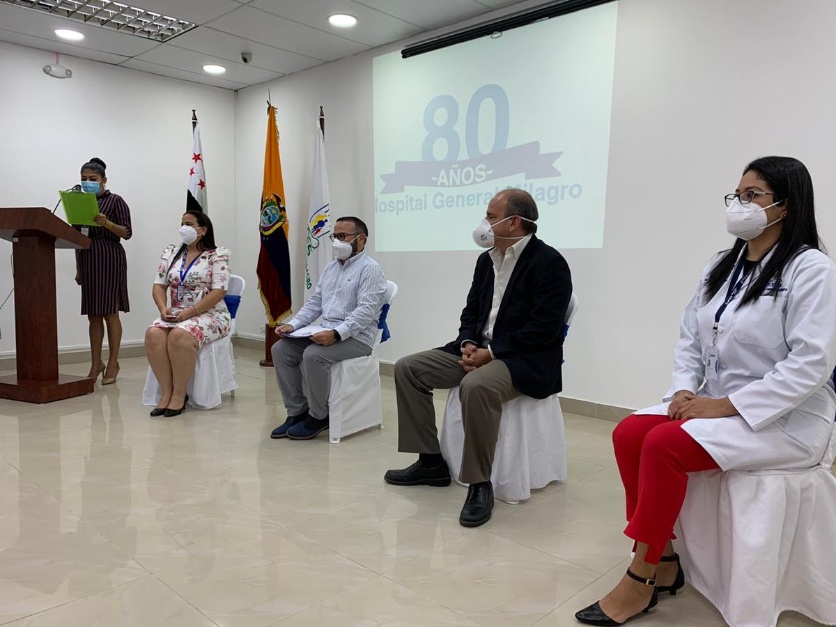IESSec's tweet photo. AHORA | El presidente del Consejo Directivo del IESS, @JorgeWated, participa del evento de aniversario por los 80 años del Hospital General Milagro, casa de salud de segundo nivel que ha atendido 52.112 pacientes en emergencia, durante 2020. 
#AniversarioIESSMilagro https://t.co/f5SMLdxiSY