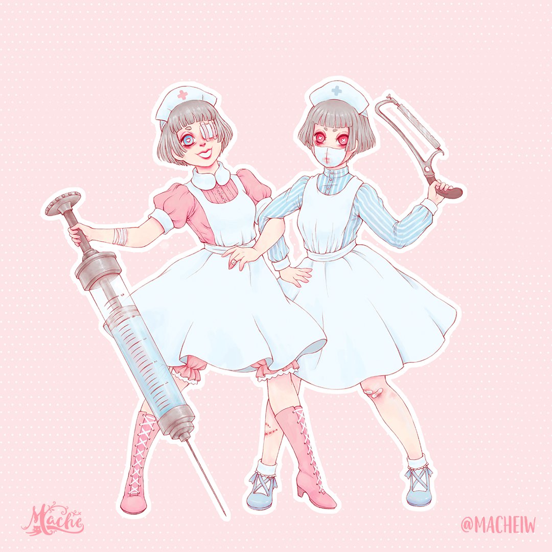 Macheiw's tweet photo. Auxiliare vr.02 💉♥️ (redesign of an old 2016 artwork)
#creepytwins #creepycuteart #creepycute #menhera #menheraaesthetic #creepycuteaesthetic #crazynurses #horrornurse #pastelhorror #softhorror #creepykawaii #kawaiigirl #kawaiitwins #pastelcute #pastelcore #yamikawaii https://t.co/xRGMGIw3fI