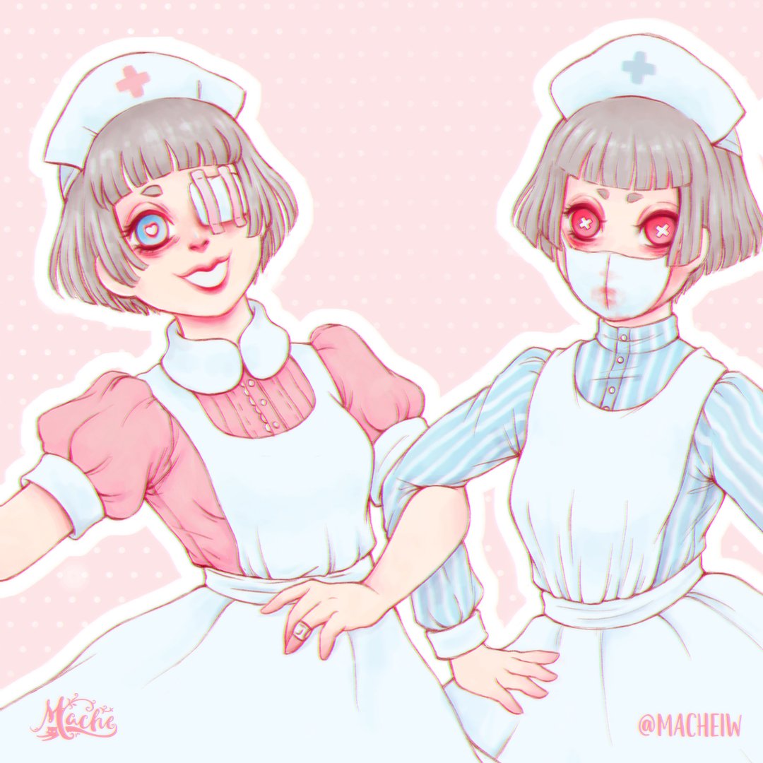 Macheiw's tweet photo. Auxiliare vr.02 💉♥️ (redesign of an old 2016 artwork)
#creepytwins #creepycuteart #creepycute #menhera #menheraaesthetic #creepycuteaesthetic #crazynurses #horrornurse #pastelhorror #softhorror #creepykawaii #kawaiigirl #kawaiitwins #pastelcute #pastelcore #yamikawaii https://t.co/xRGMGIw3fI