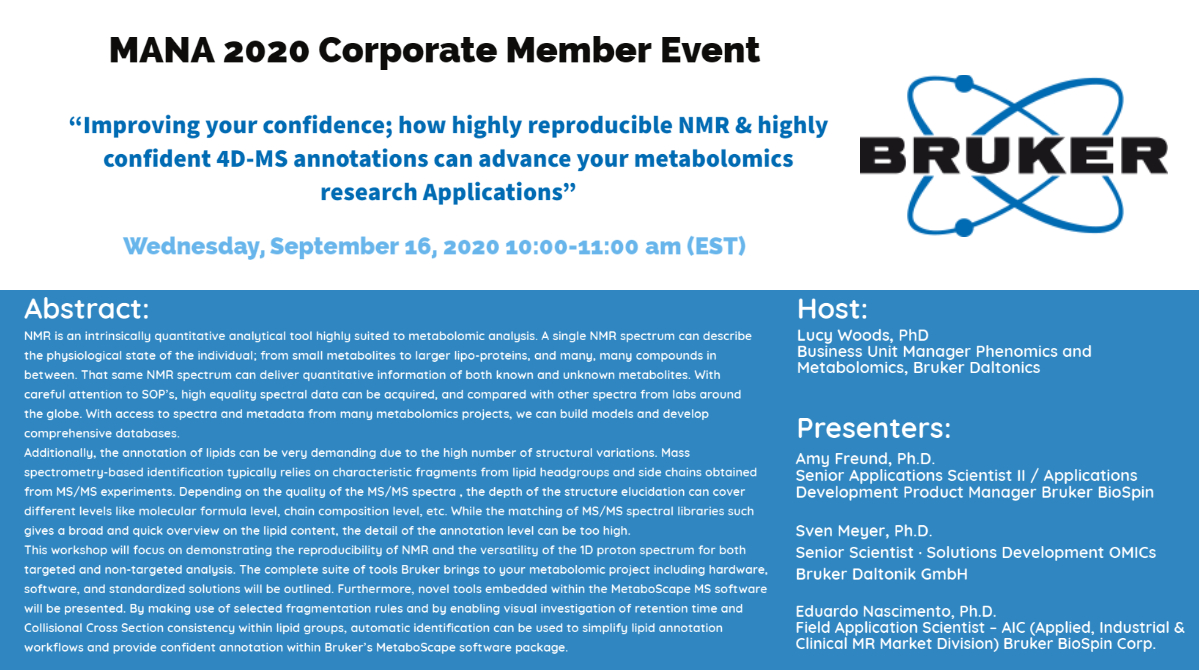 Narayanaganesh's tweet photo. Don't forget to join #Bruker event at #MANA2020. 16th Sep, Wednesday at 10:00 AM (EST). #4DMS #PASEF #TimsTOFpro #Metabolomics https://t.co/FGCsaCa0vz