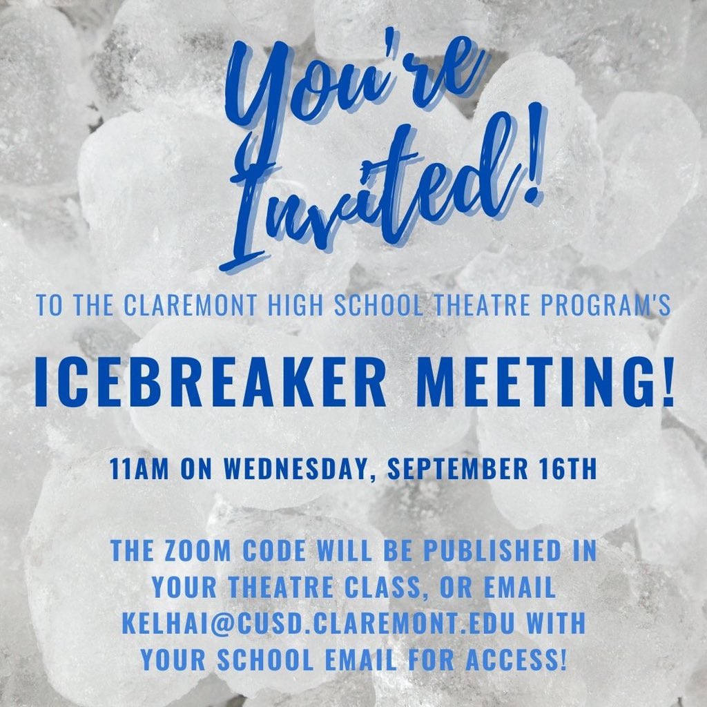 Claremont2129's tweet photo. This Wednesday we will have an icebreaker event! This is a great way to meet more people and an opportunity to start off on a good foot with your theatre director ;)💙💛 https://t.co/LPDzCX8WAv