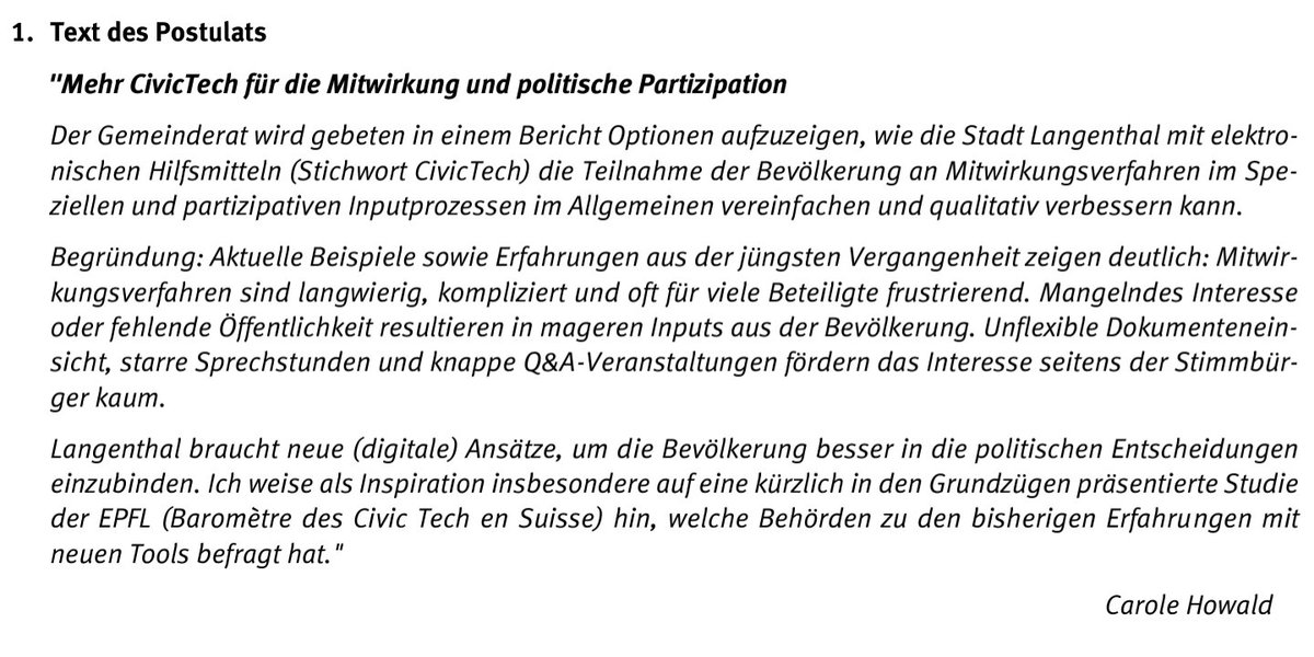 Jungliberale Langenthal und Umgebung (@jllangenthal) on Twitter photo BREAKING: Langenthal soll beim Einbezug der Bürgerinnen und Bürger vermehrt auf digitale Hilfsmittel setzten. Der Stadtrat nimmt das Postulat von <a href="/C__are/">Carole Howald</a> praktisch einstimmig (1 Enthaltung) an - die Verwaltung muss nun die Potentiale aufzeigen. #LangenthalKann #Digitalisierung BREAKING: Langenthal soll beim Einbezug der Bürgerinnen und Bürger vermehrt auf digitale Hilfsmittel setzten. Der Stadtrat nimmt das Postulat von <a href="/C__are/">Carole Howald</a> praktisch einstimmig (1 Enthaltung) an - die Verwaltung muss nun die Potentiale aufzeigen. #LangenthalKann #Digitalisierung
