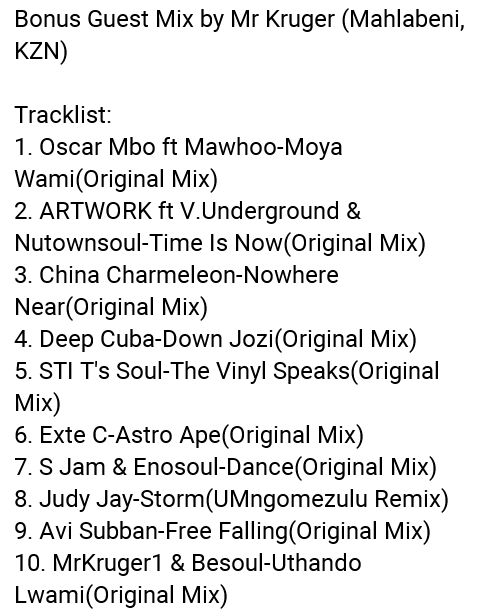 DJMOABZIN_EB's tweet photo. Bonus Guest Mix by @Mrkruger1 with music by:
@OscarMbo @mawhoo3 @Artwork_Sounds @VundergroundUTR @NutownSoulSA @CharmeleonChina @DeepCuba_SA @STI_Ts_Soul @Exte_C @SJamReloaded @EnosoulIn2Deep @UMngomezulu_ @Avi_Subban_ @Mrkruger1
Link:
https://t.co/Zi6tVBOBHZ
#BonusMixes https://t.co/iAbWE1E3TG