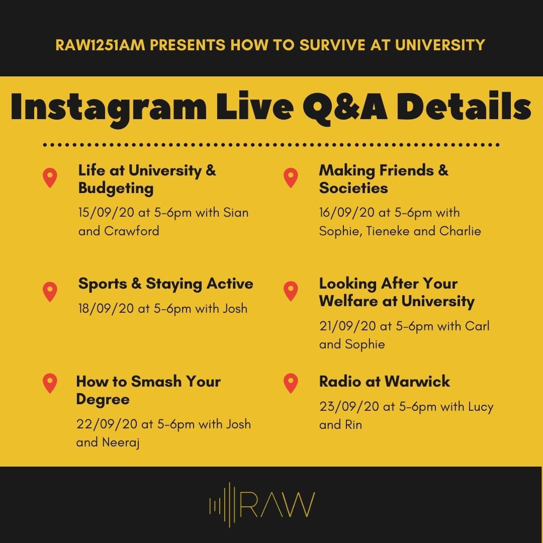 We’re super excited to announce the kick off of our Ultimate University Guide series🥳 Head over to our Instagram page to tune in to our live Q&amp;As in the run up to #FreshersWeek2020 ➡️instagram.com/raw1251am/?hl=…