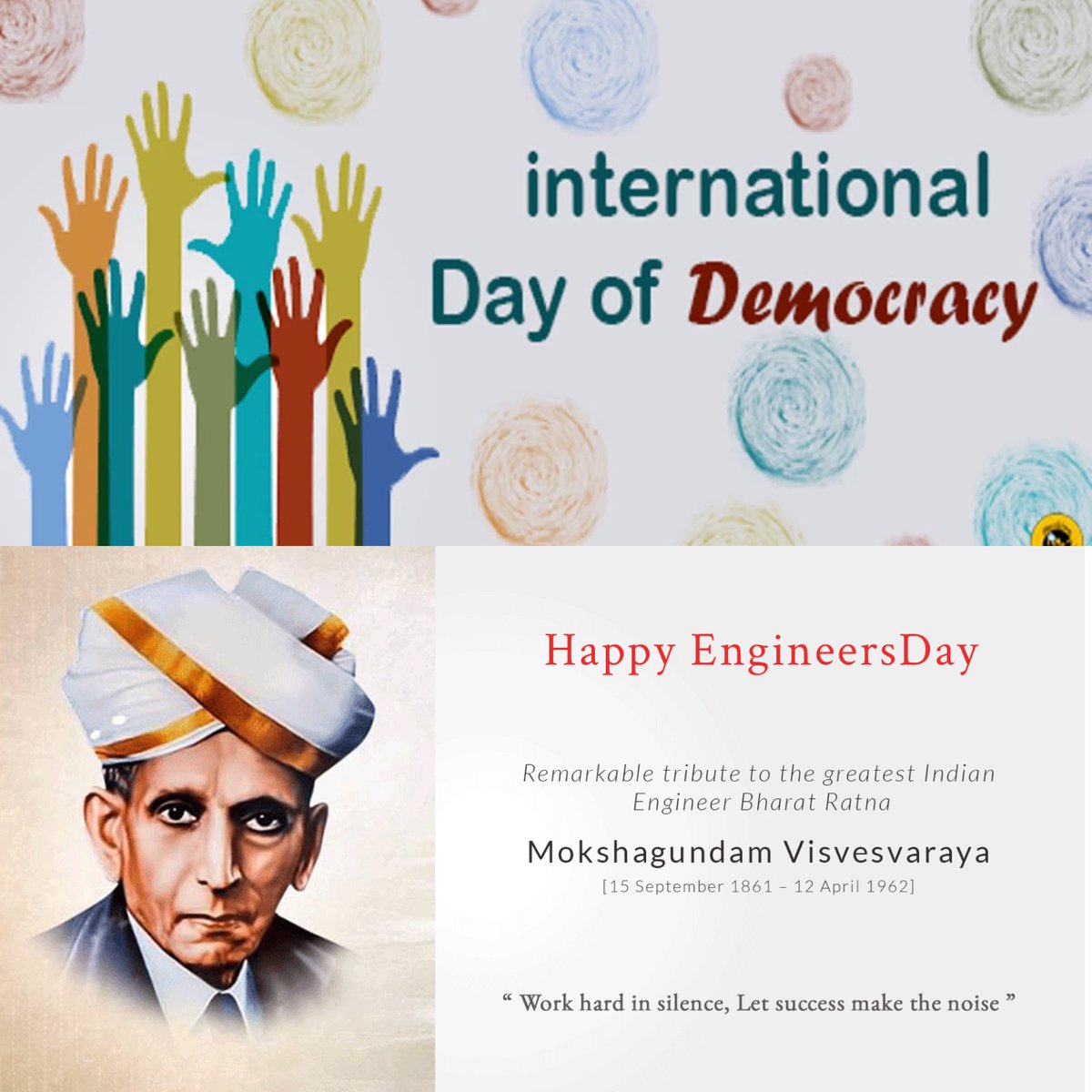 venkateshIND's tweet photo. #Day259Challenge #InternationalDayOfDemocracy #EngineersDay #ROAMapp #366Challenges2020 

Happy Engineers day 🙏 https://t.co/1dkbjw1JW1