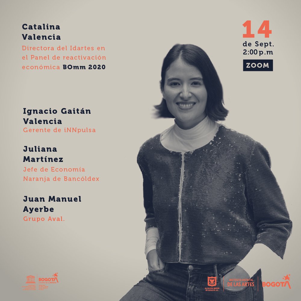 idartes's tweet photo. Hoy en el #BOmm2020 no te pierdas el #BOmmTalk a las 2 p.m. sobre los programas que lideran las instituciones nacionales y distritales para reactivar el sector musical. 🎼🎶🎶🎸

Con la participación de @CataValenciaT, Directora del @idartes

Inscríbete ➡️ https://t.co/Cpx6P3lnAd https://t.co/oYgdZOE9us