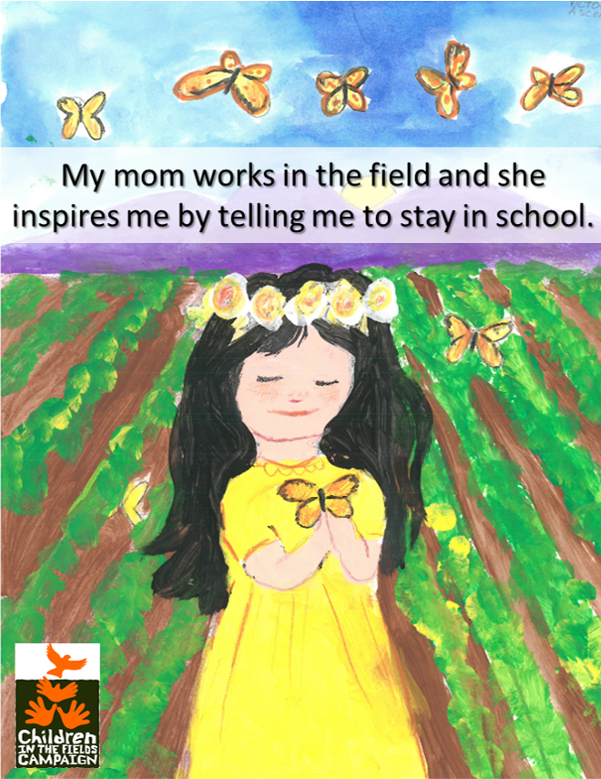 CIFCampaign's tweet photo. Victoria from California sent us this beautiful artwork and said, "The little girl is me and the butterflies represent my dream to go to college." #FarmworkerChildren #MotivationMonday https://t.co/JzcYHjQXEV