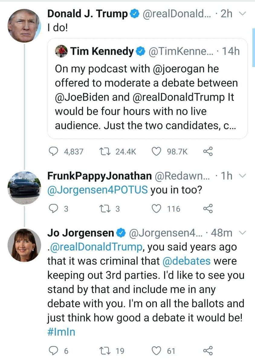 VoteGold2020's tweet photo. @TimKennedyMMA @joerogan @JoeBiden @realDonaldTrump Joe should include all the candidates in this debate! https://t.co/3s8cjepJBI